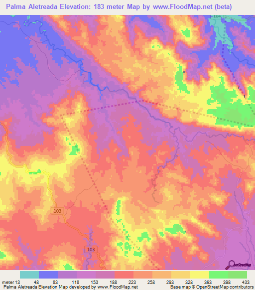 Palma Aletreada,Dominican Republic Elevation Map