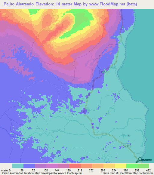 Palito Aletreado,Dominican Republic Elevation Map