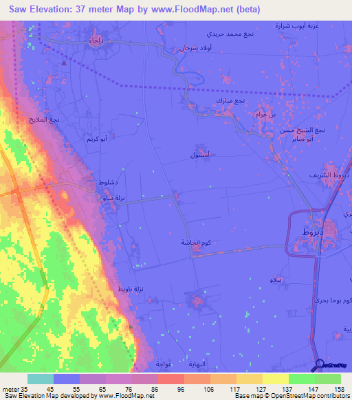 Saw,Egypt Elevation Map