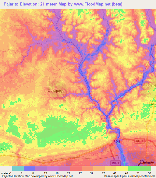 Pajarito,Dominican Republic Elevation Map