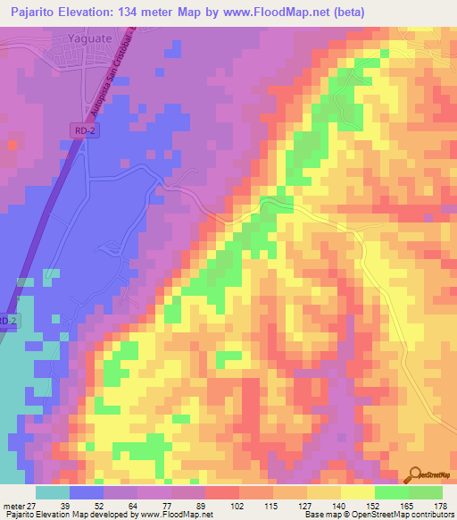 Pajarito,Dominican Republic Elevation Map