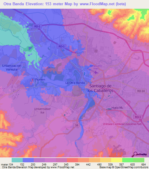 Otra Banda,Dominican Republic Elevation Map