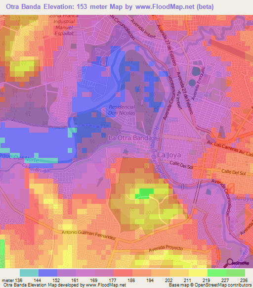 Otra Banda,Dominican Republic Elevation Map