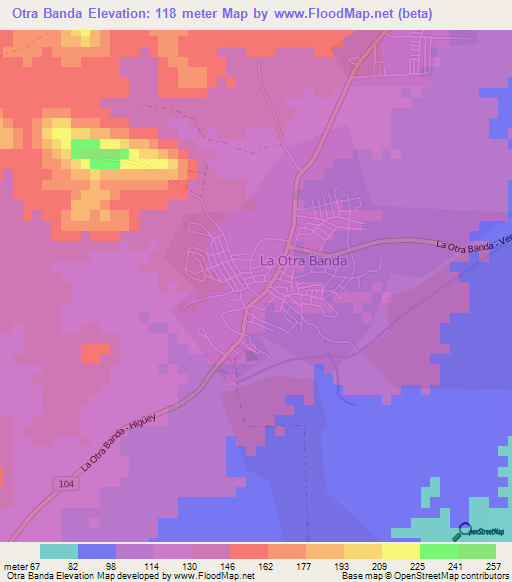 Otra Banda,Dominican Republic Elevation Map