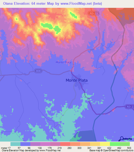 Otana,Dominican Republic Elevation Map