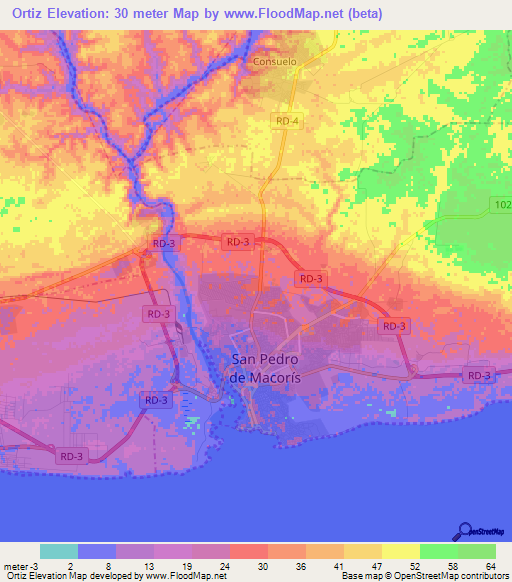 Ortiz,Dominican Republic Elevation Map