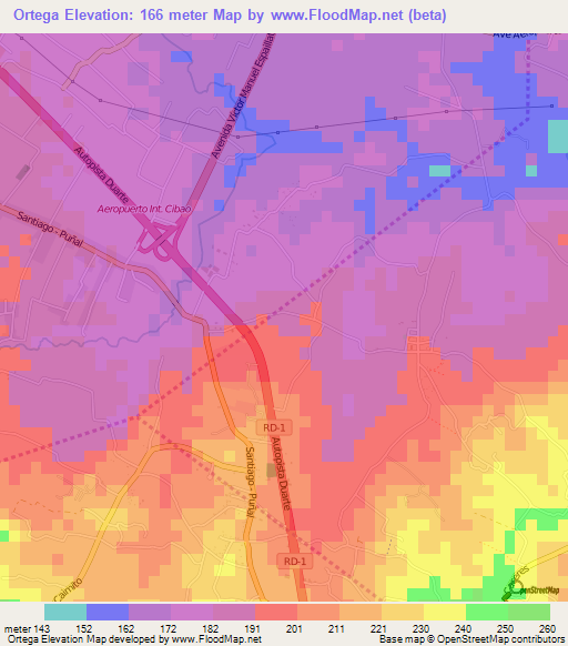 Ortega,Dominican Republic Elevation Map