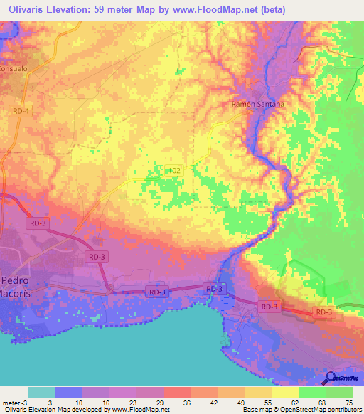 Olivaris,Dominican Republic Elevation Map