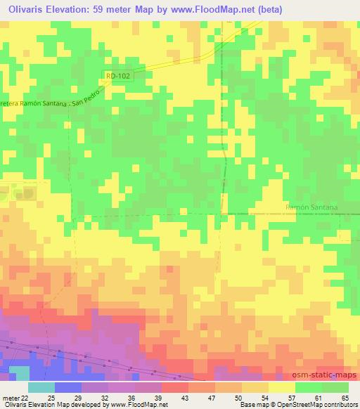 Olivaris,Dominican Republic Elevation Map