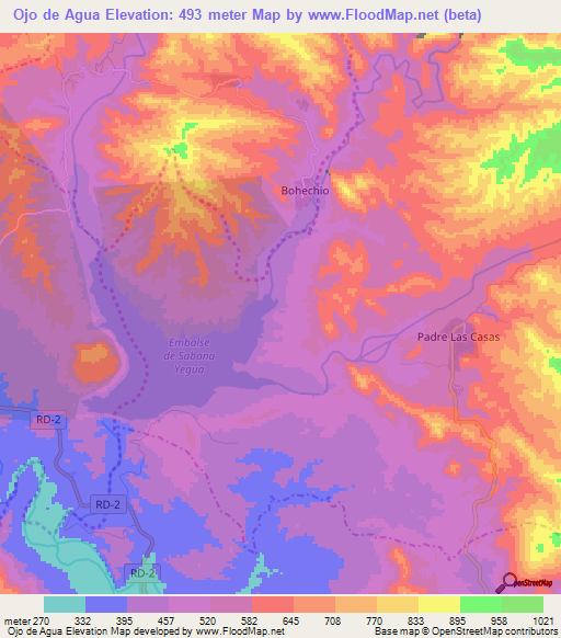 Ojo de Agua,Dominican Republic Elevation Map