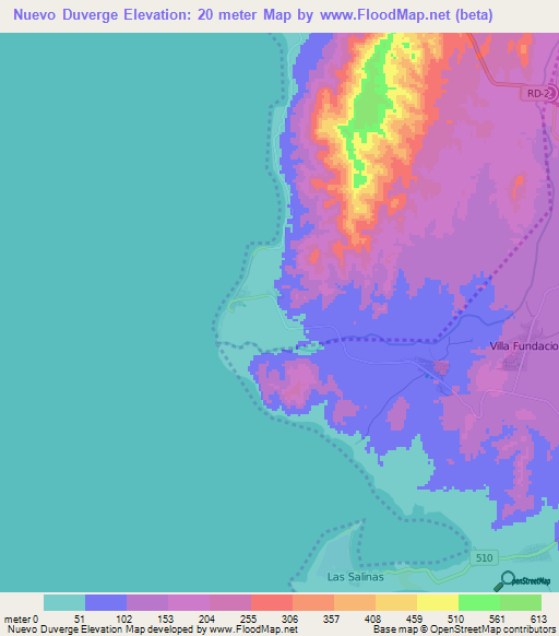 Nuevo Duverge,Dominican Republic Elevation Map