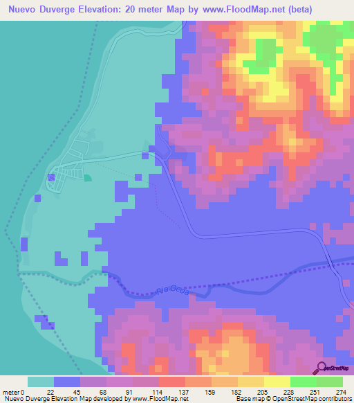 Nuevo Duverge,Dominican Republic Elevation Map