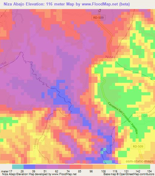 Niza Abajo,Dominican Republic Elevation Map