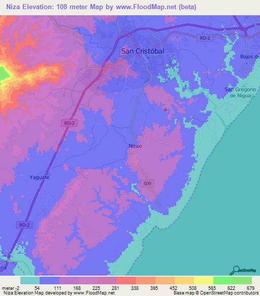 Niza,Dominican Republic Elevation Map