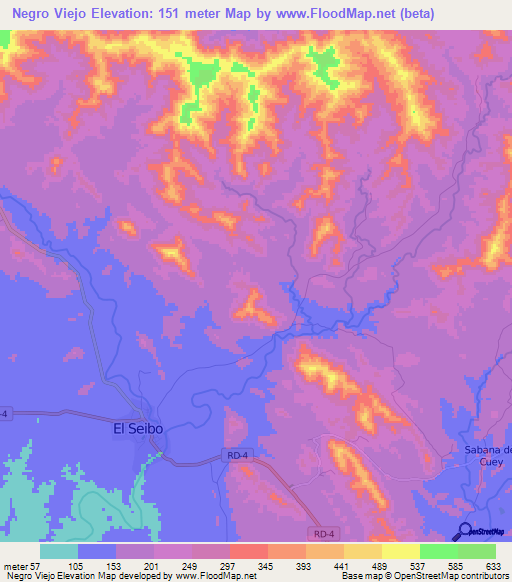 Negro Viejo,Dominican Republic Elevation Map