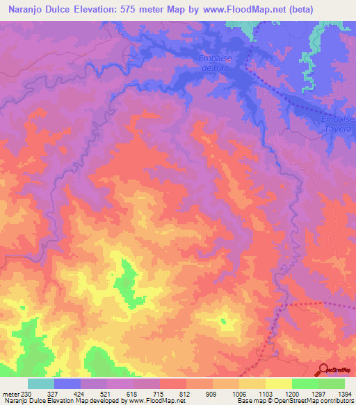 Naranjo Dulce,Dominican Republic Elevation Map