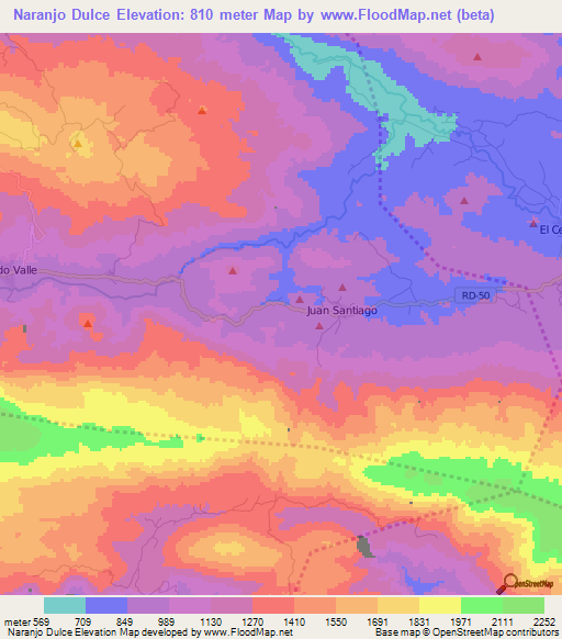 Naranjo Dulce,Dominican Republic Elevation Map