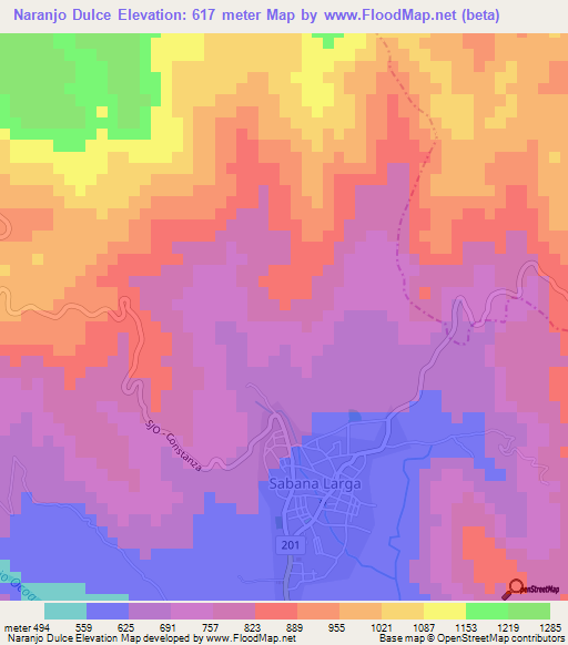 Naranjo Dulce,Dominican Republic Elevation Map