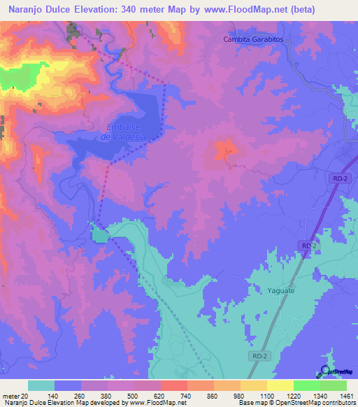 Naranjo Dulce,Dominican Republic Elevation Map