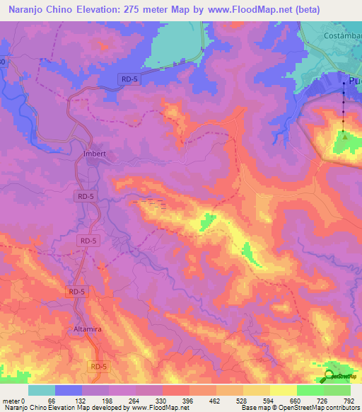 Naranjo Chino,Dominican Republic Elevation Map