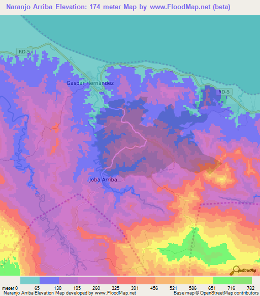 Naranjo Arriba,Dominican Republic Elevation Map