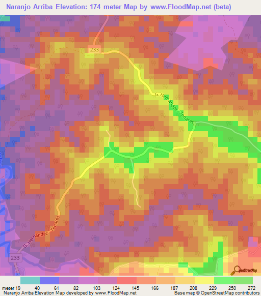 Naranjo Arriba,Dominican Republic Elevation Map