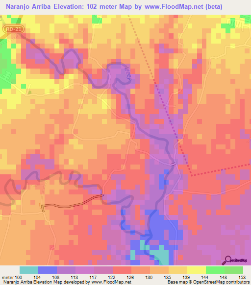 Naranjo Arriba,Dominican Republic Elevation Map