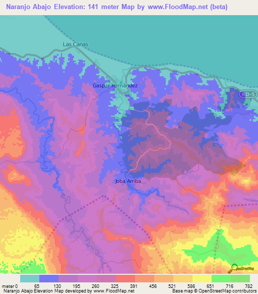 Naranjo Abajo,Dominican Republic Elevation Map