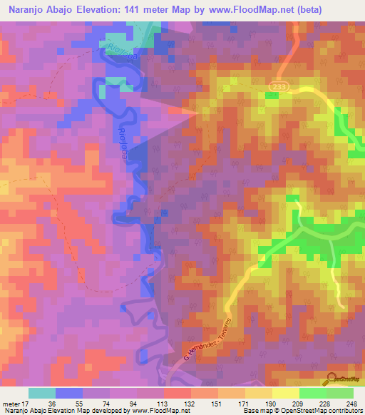 Naranjo Abajo,Dominican Republic Elevation Map