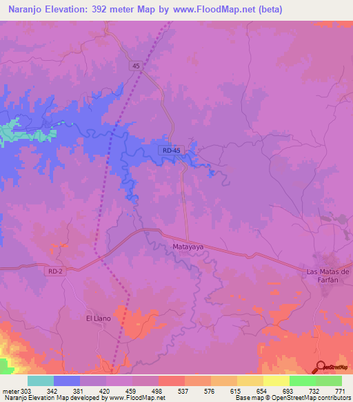 Naranjo,Dominican Republic Elevation Map