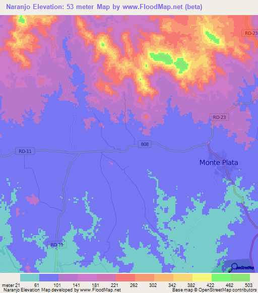 Naranjo,Dominican Republic Elevation Map