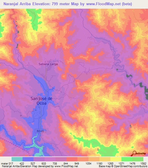 Naranjal Arriba,Dominican Republic Elevation Map