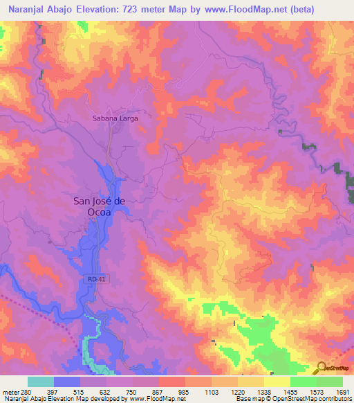 Naranjal Abajo,Dominican Republic Elevation Map