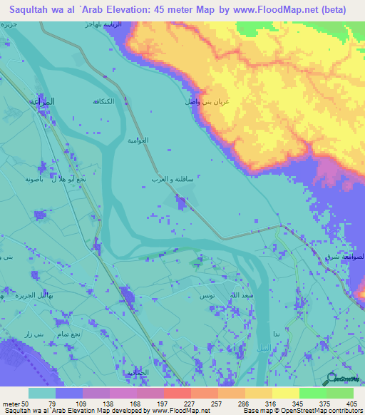 Saqultah wa al `Arab,Egypt Elevation Map