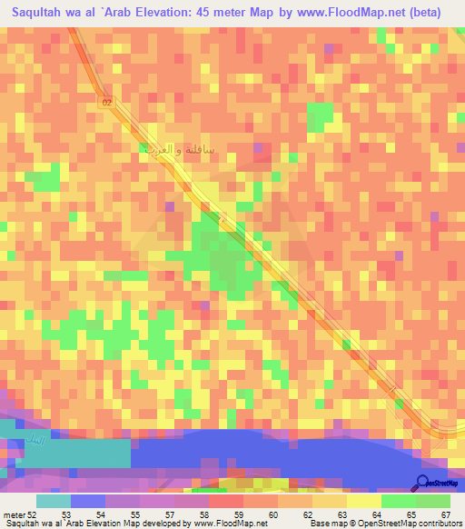 Saqultah wa al `Arab,Egypt Elevation Map