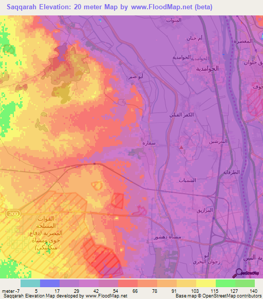 Saqqarah,Egypt Elevation Map