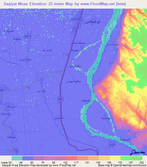 Saqiyat Musa,Egypt Elevation Map