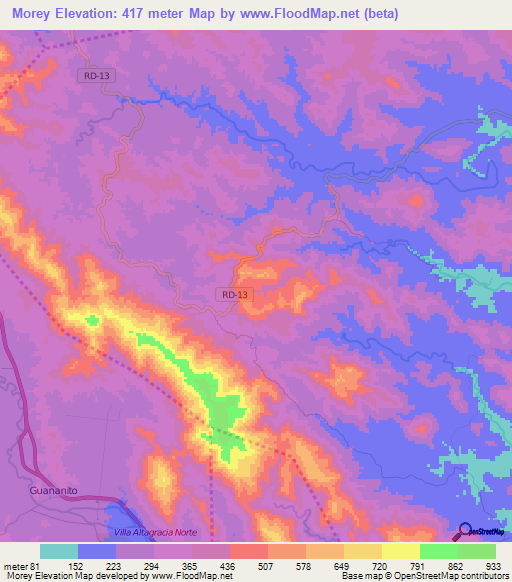 Morey,Dominican Republic Elevation Map