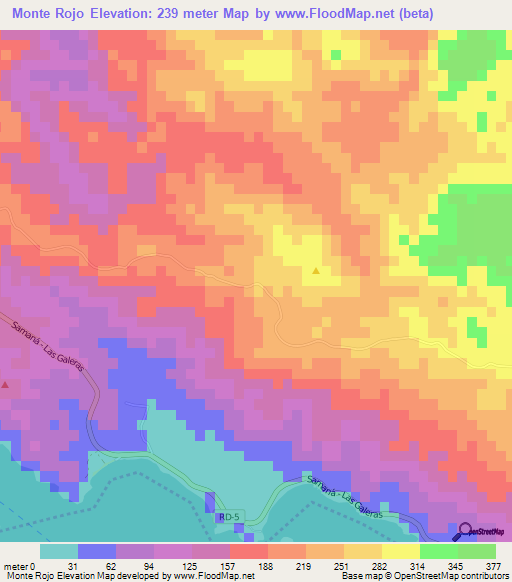 Monte Rojo,Dominican Republic Elevation Map