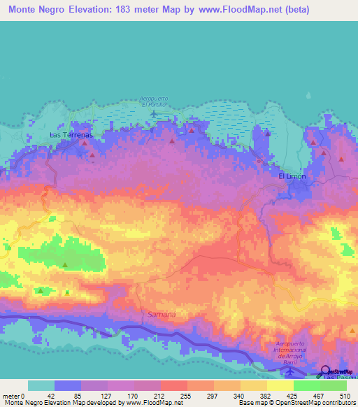 Monte Negro,Dominican Republic Elevation Map