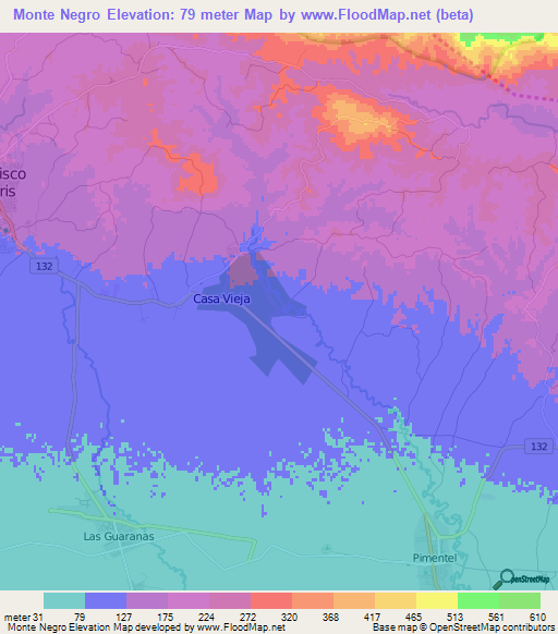 Monte Negro,Dominican Republic Elevation Map