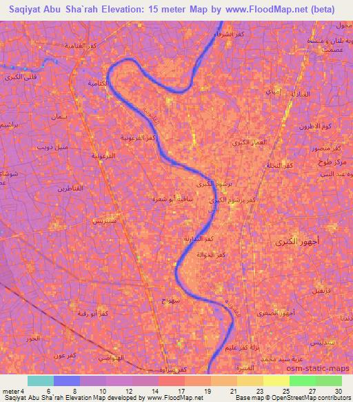 Saqiyat Abu Sha`rah,Egypt Elevation Map