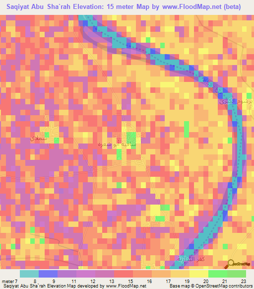 Saqiyat Abu Sha`rah,Egypt Elevation Map