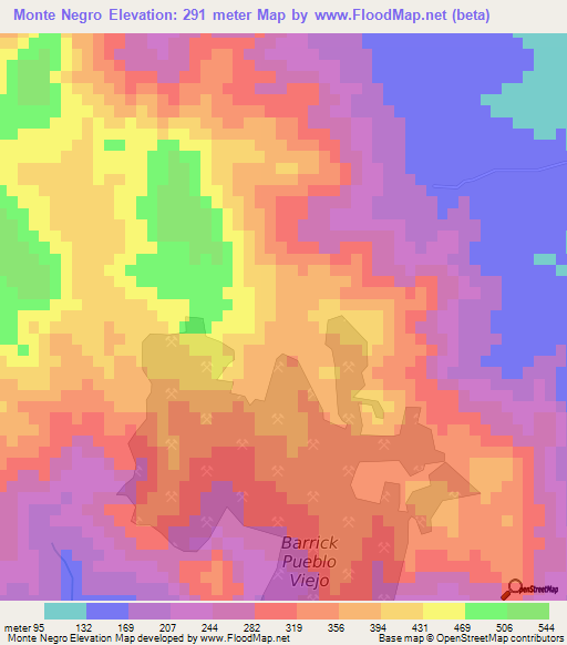 Monte Negro,Dominican Republic Elevation Map