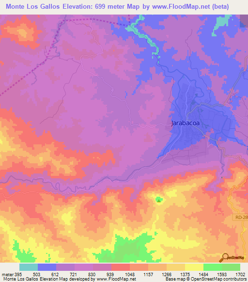 Monte Los Gallos,Dominican Republic Elevation Map