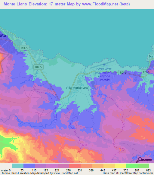 Monte Llano,Dominican Republic Elevation Map