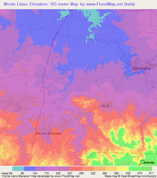 Monte Llano,Dominican Republic Elevation Map