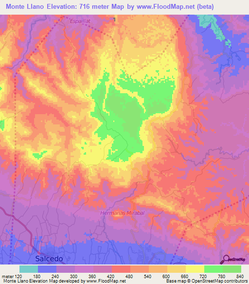 Monte Llano,Dominican Republic Elevation Map