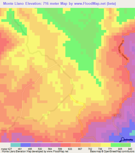 Monte Llano,Dominican Republic Elevation Map