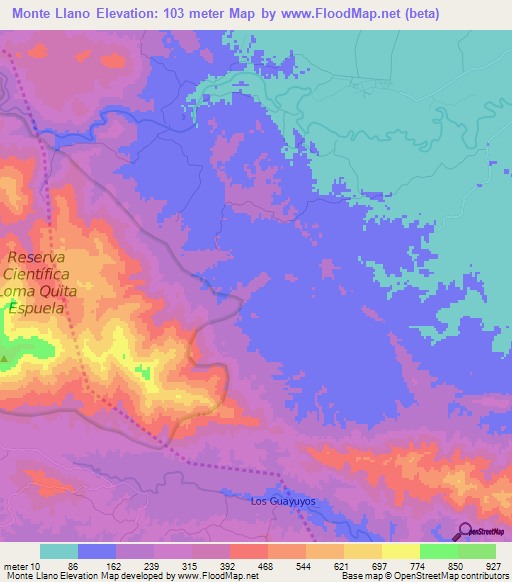 Monte Llano,Dominican Republic Elevation Map